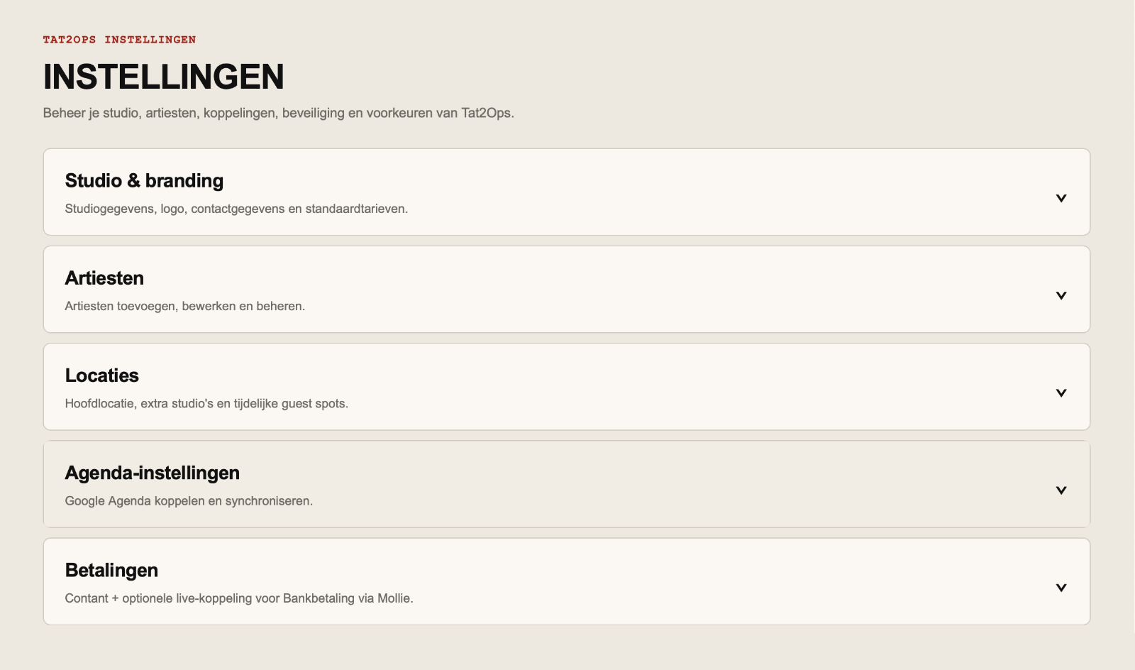 Instellingen in TAT2OPS
