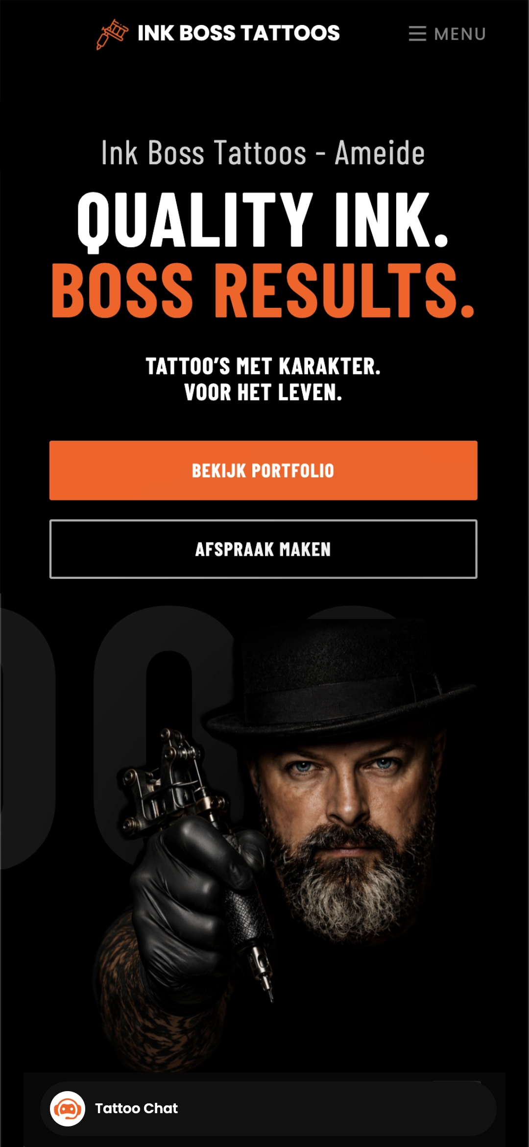 Mobiele weergave van de door Brand Guru ontworpen website voor Ink Boss Tattoos